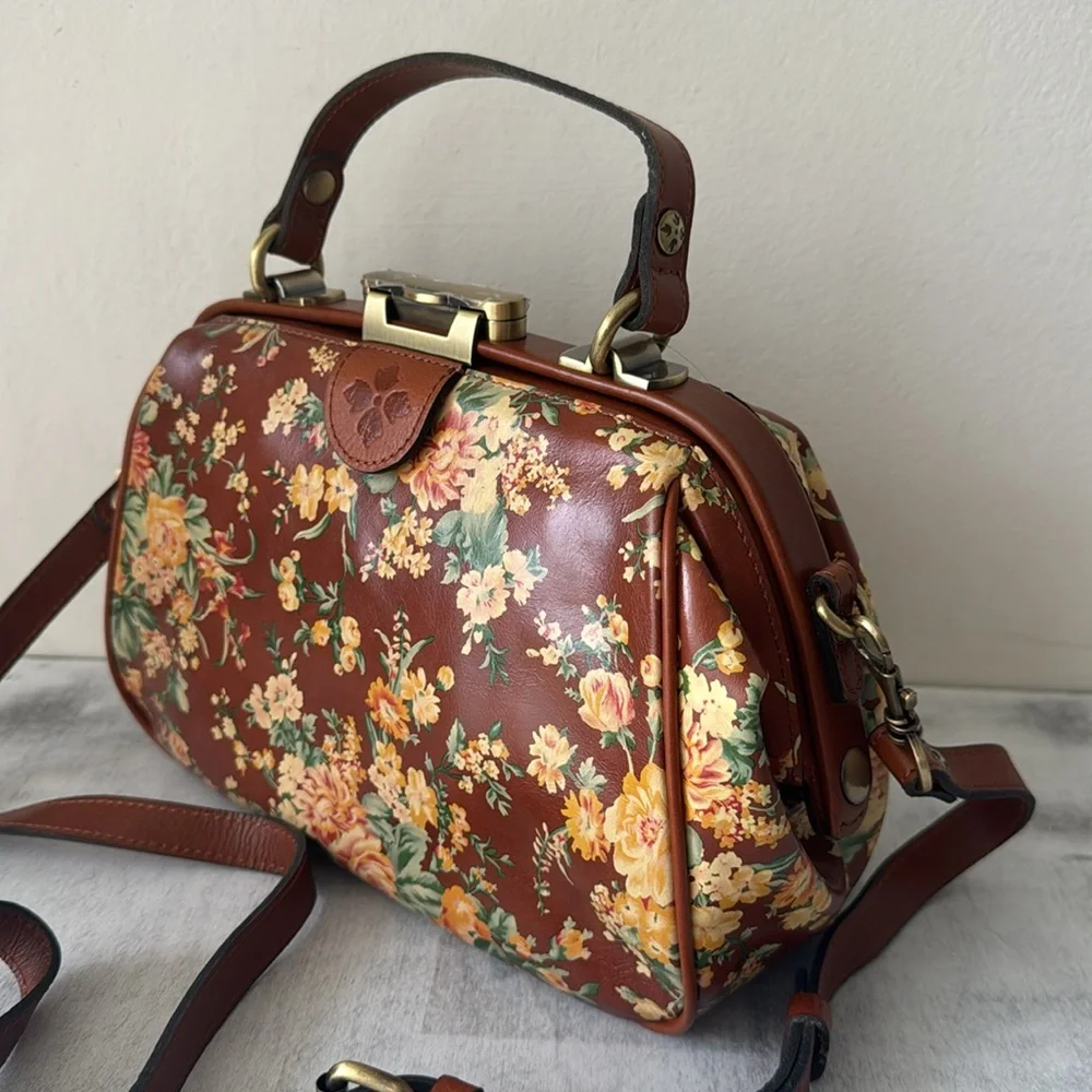 Patricia Nash Gracchi Frame Leather Botanical Vintage Garden Handbag Xbody